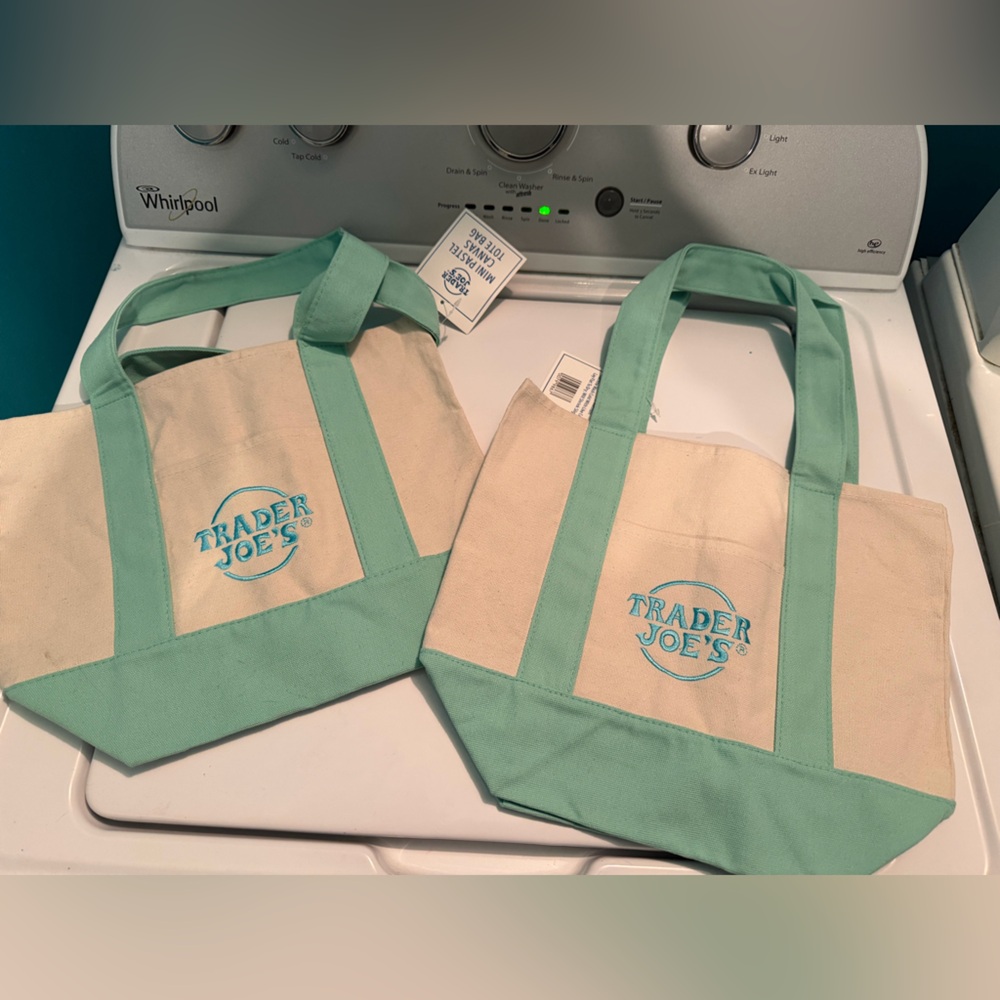 Trader Joe's Teal and Cream Canvas Tote Bag